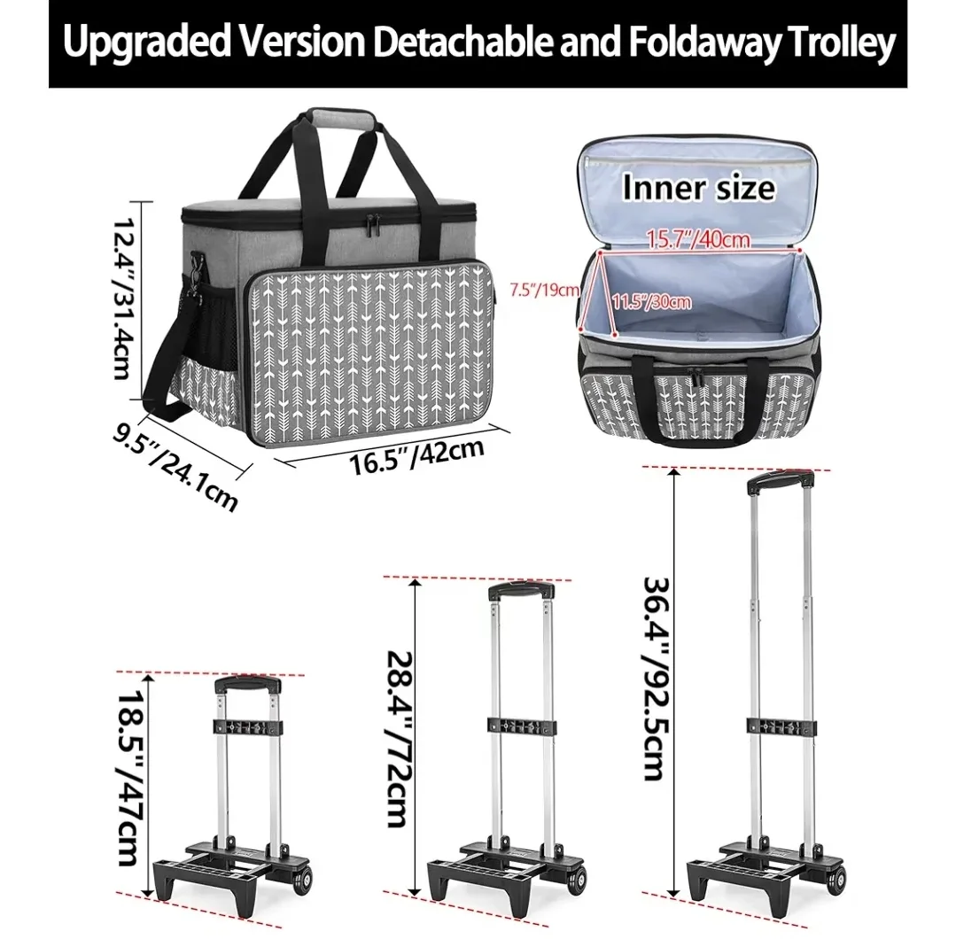 Yarwo Sewing Machine Case on Wheels - Black with Arrow