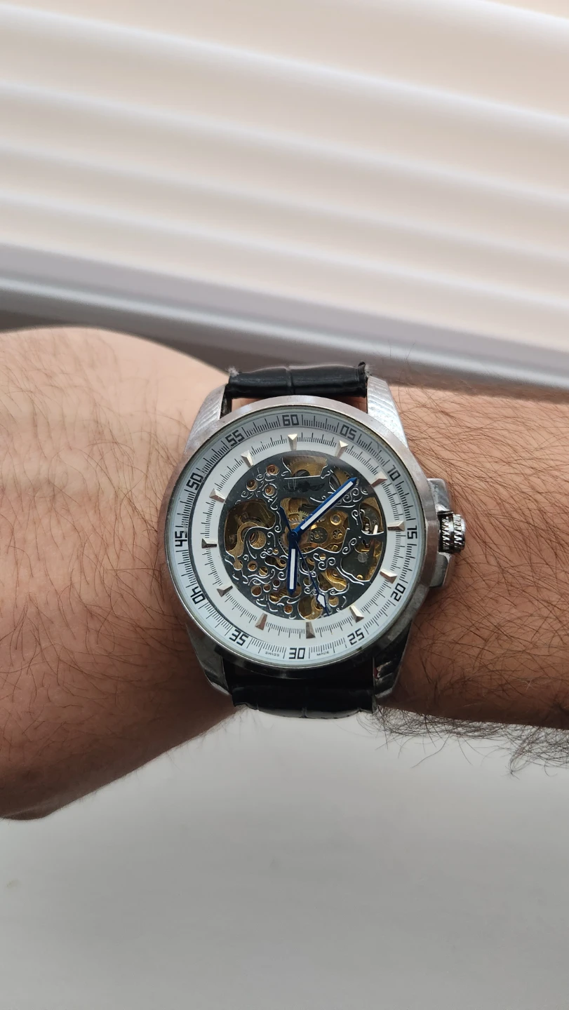 Automatic Skeleton Watch with Black Leather Band - photo 3