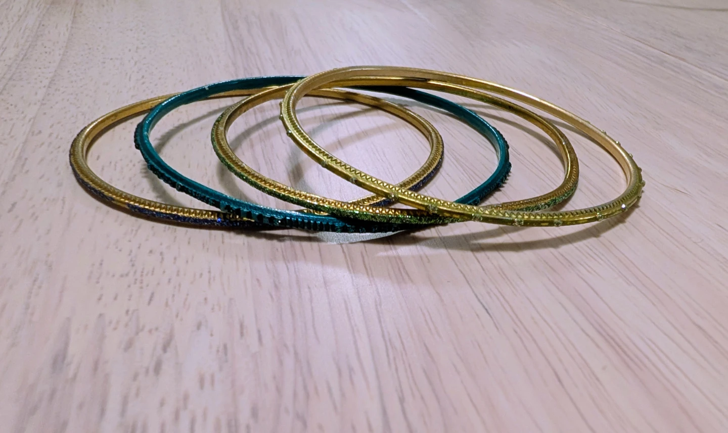 Brand New Set of 4 Bangles - Gold & Teal