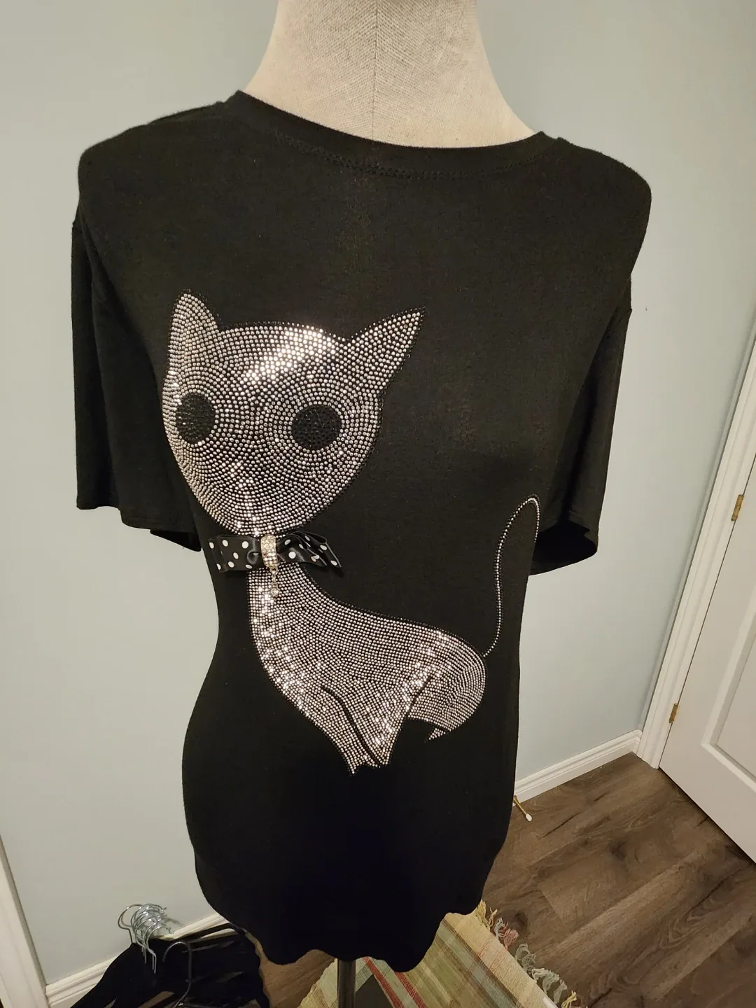 Black Cat Rhinestone T-Shirt