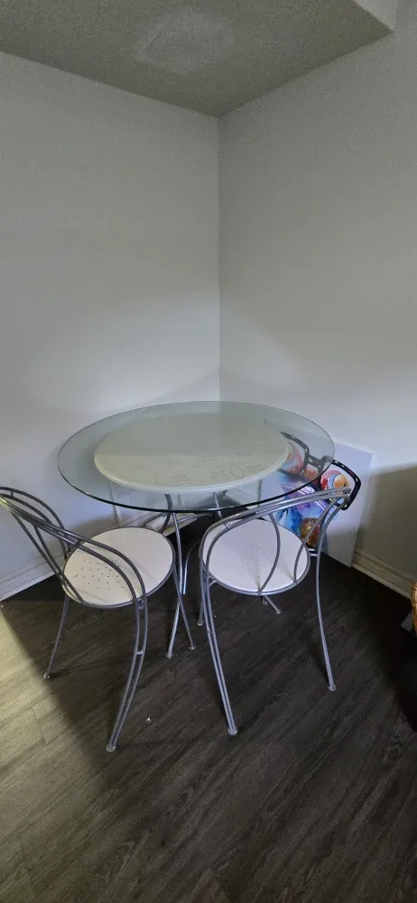 Round Glass Top Table with 2 Chairs