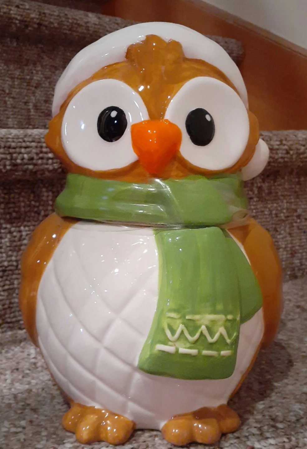 Owl Cookie Jar with Scarf and Hat