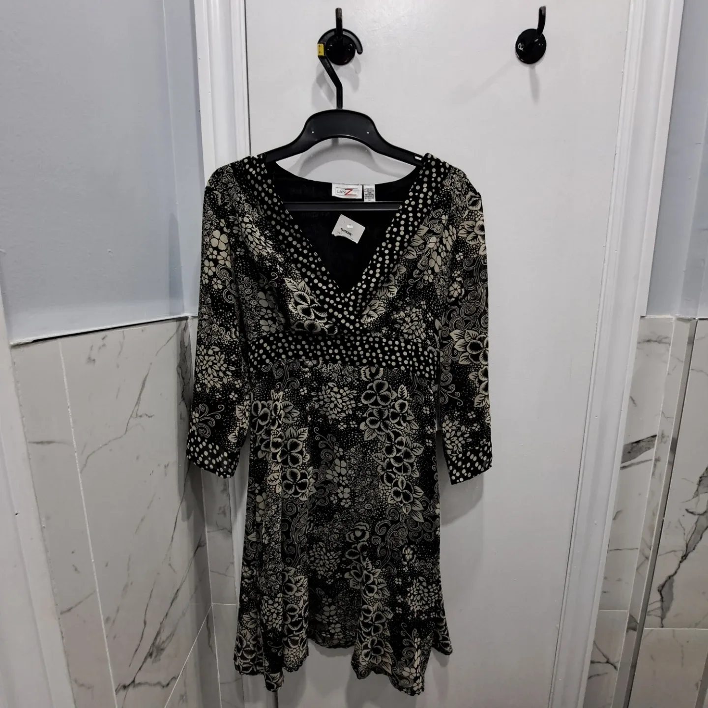 Lanz Black Floral Dress - Size M