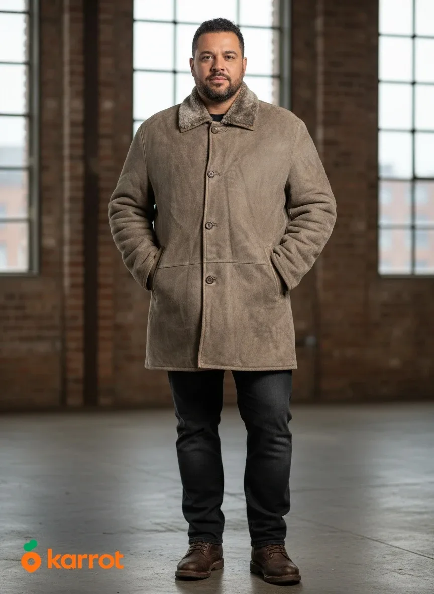 Men's Sheepskin Shearling Suede Jacket Size 5XL