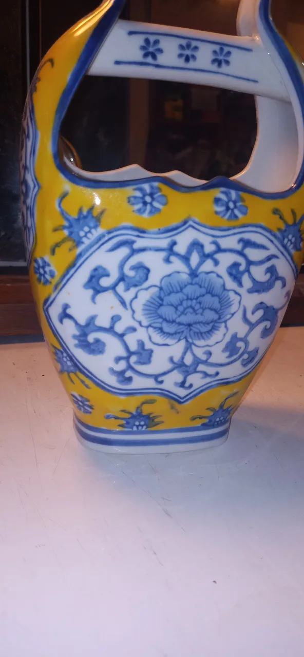 Vintage Yellow & Blue Floral Vase Stamped image indicator(5)