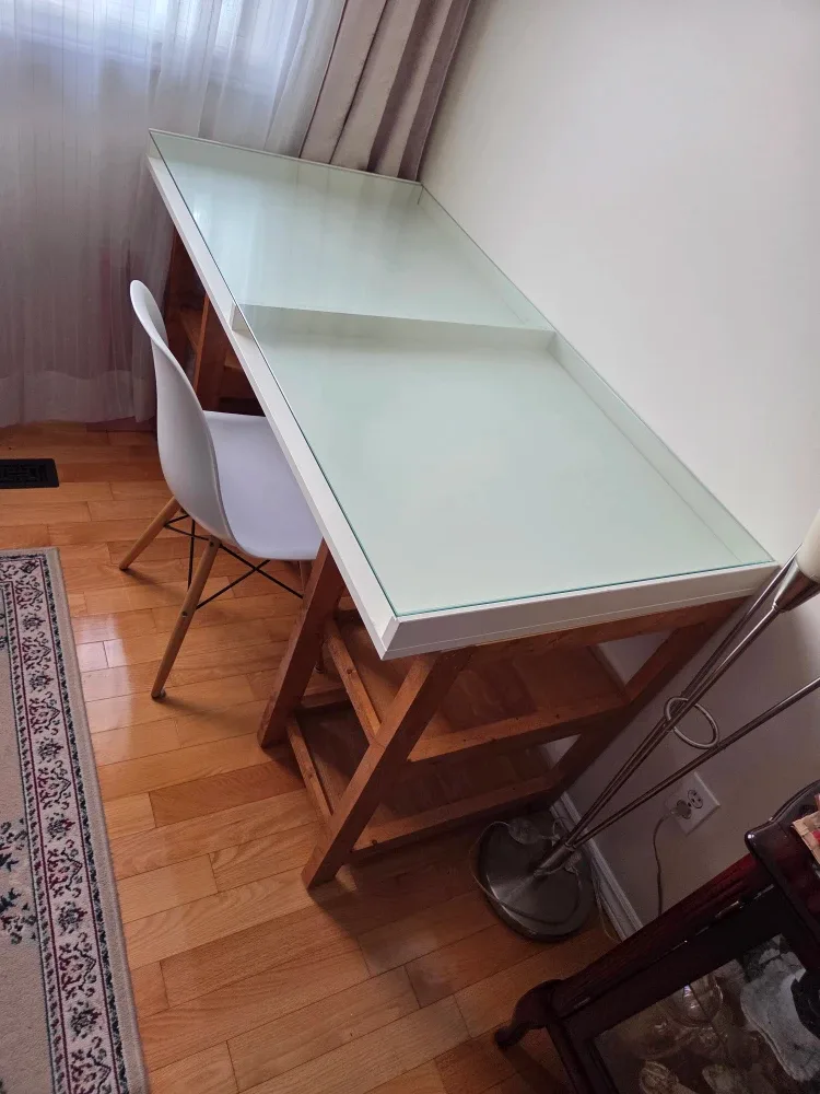 Glass Top Desk with Wooden Base image indicator(8)