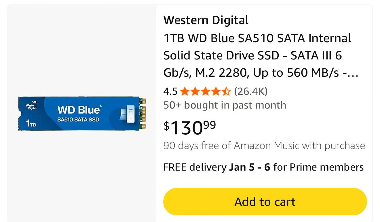 New WD Blue SA510 1TB SATA SSD - photo 2