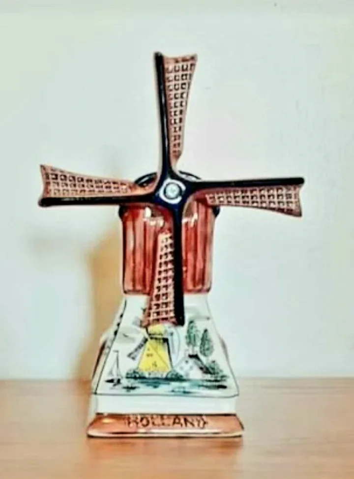 Unique  Hand Crafted Colored Delft Windmill Candle Holder