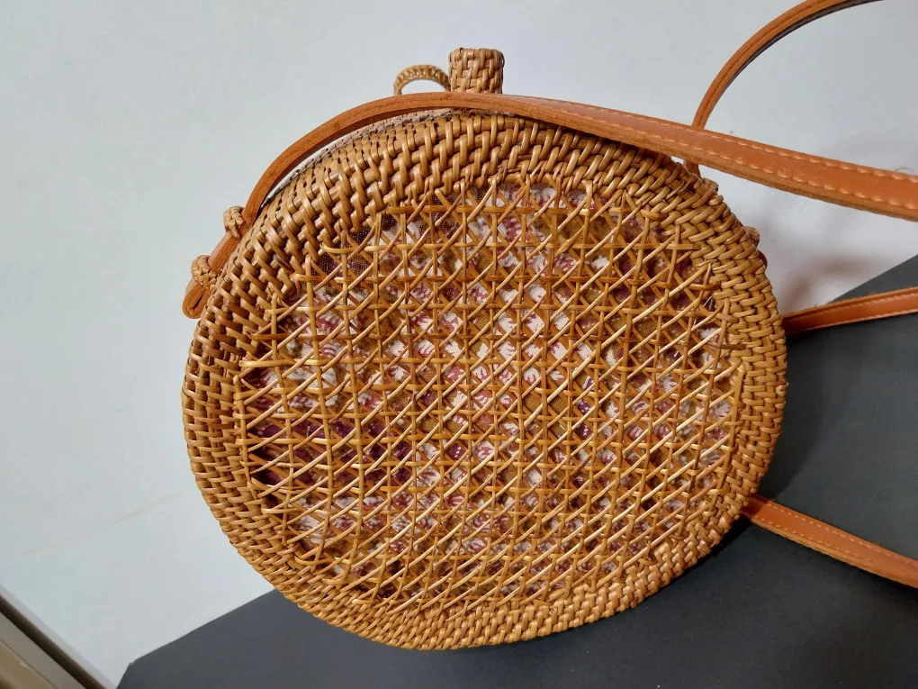 Anthropologie Round Woven Rattan Boho Crossbody Bag image indicator(6)