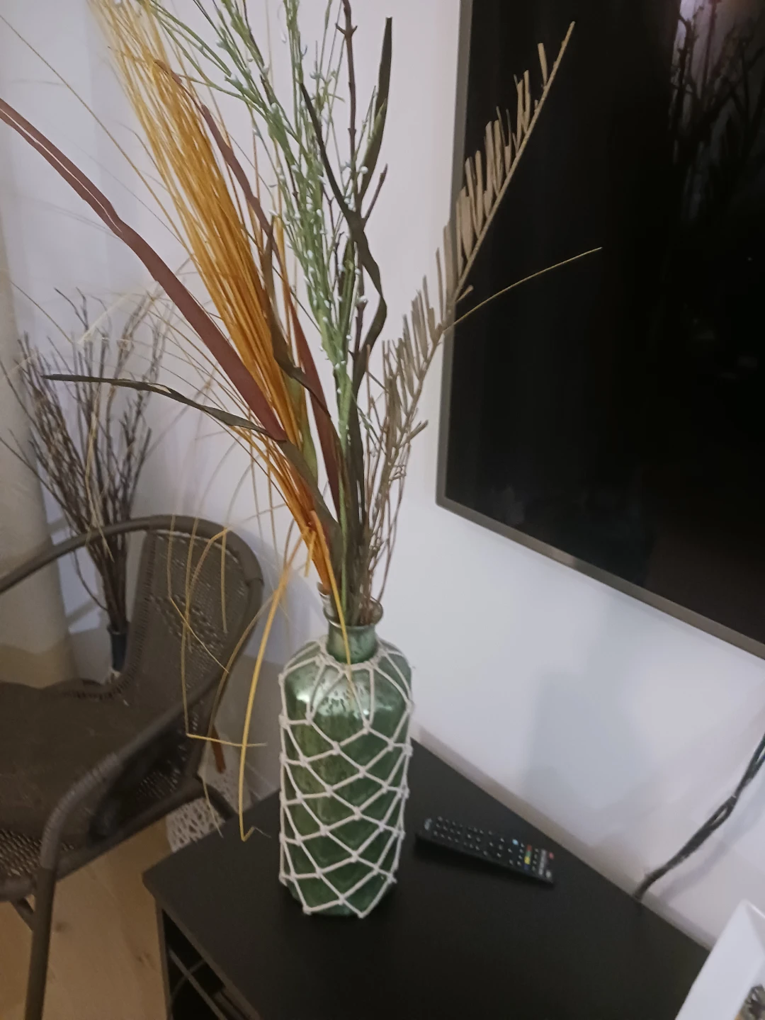 Green Glass Vase with Rope Netting gift mothers day - photo 2