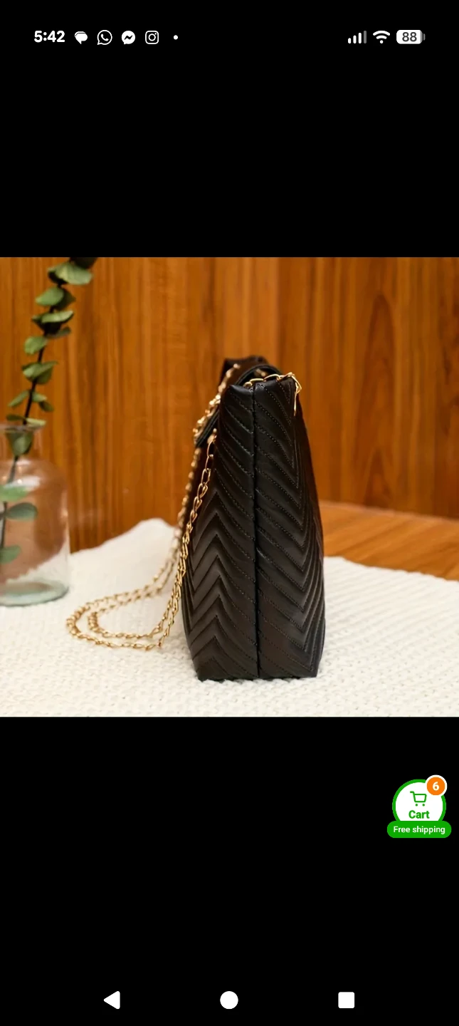 Black Chevron Chain Shoulder Bag - One Size - photo 4