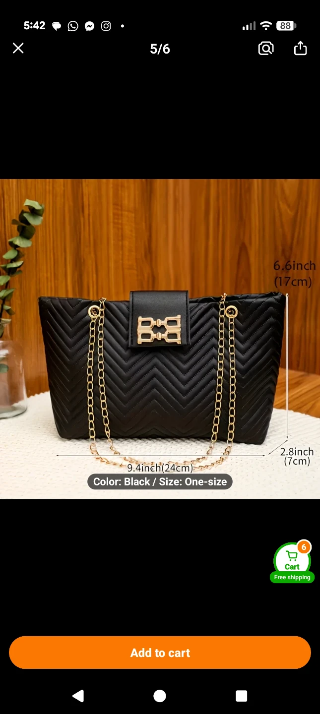 Black Chevron Chain Shoulder Bag - One Size - photo 5