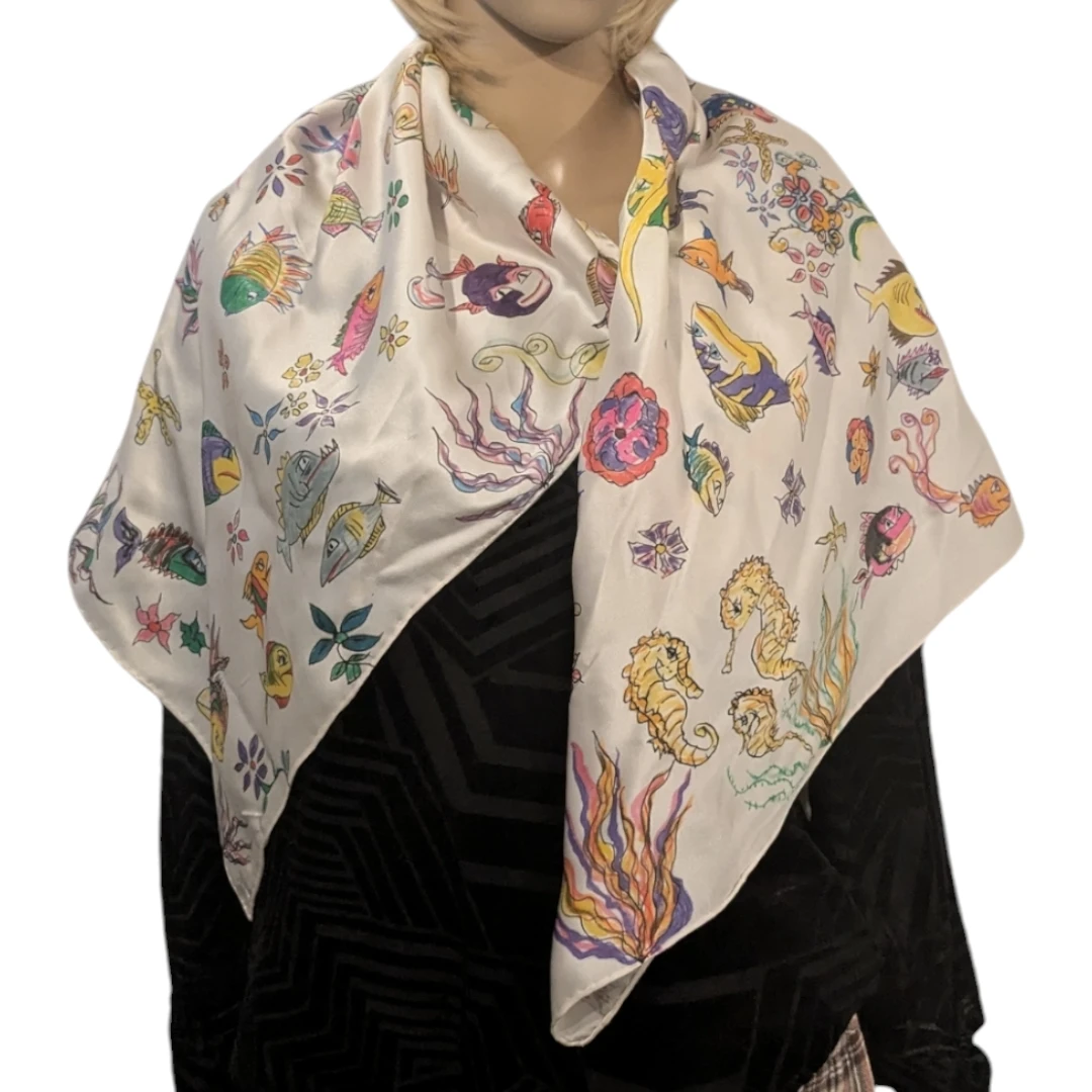 Hand painted signed silk scarf tropical fish one of a kind! - photo 4