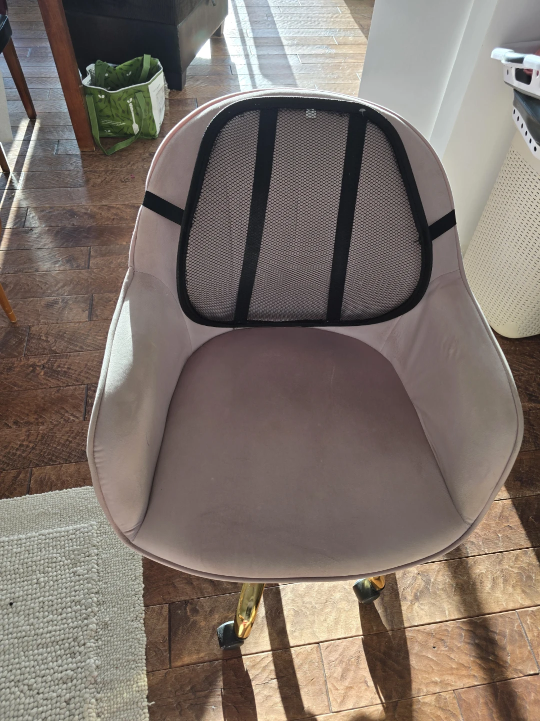 Pink Velvet Office Chair with Gold Base