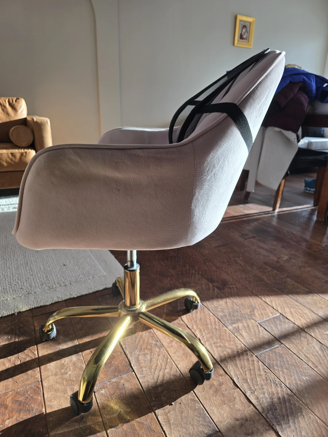 Pink Velvet Office Chair with Gold Base - photo 3