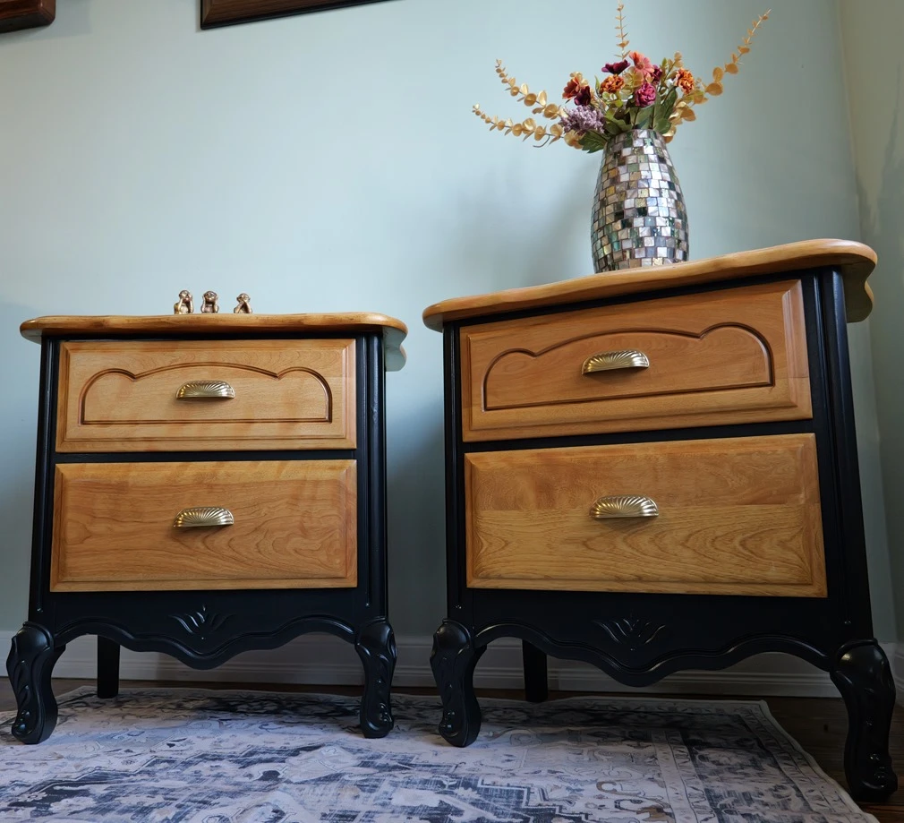 Pair of Refurbished Wood Nightstands - photo 2