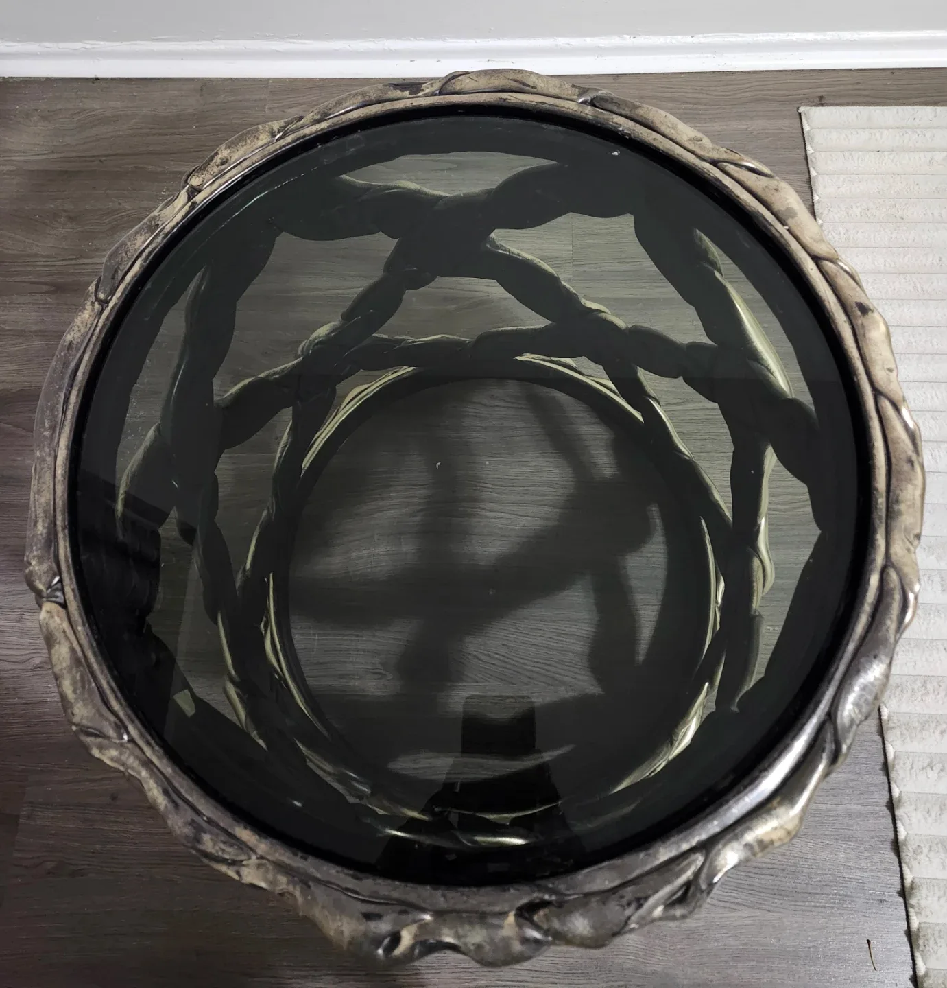 Round Glass Coffee Table with Ornate Base