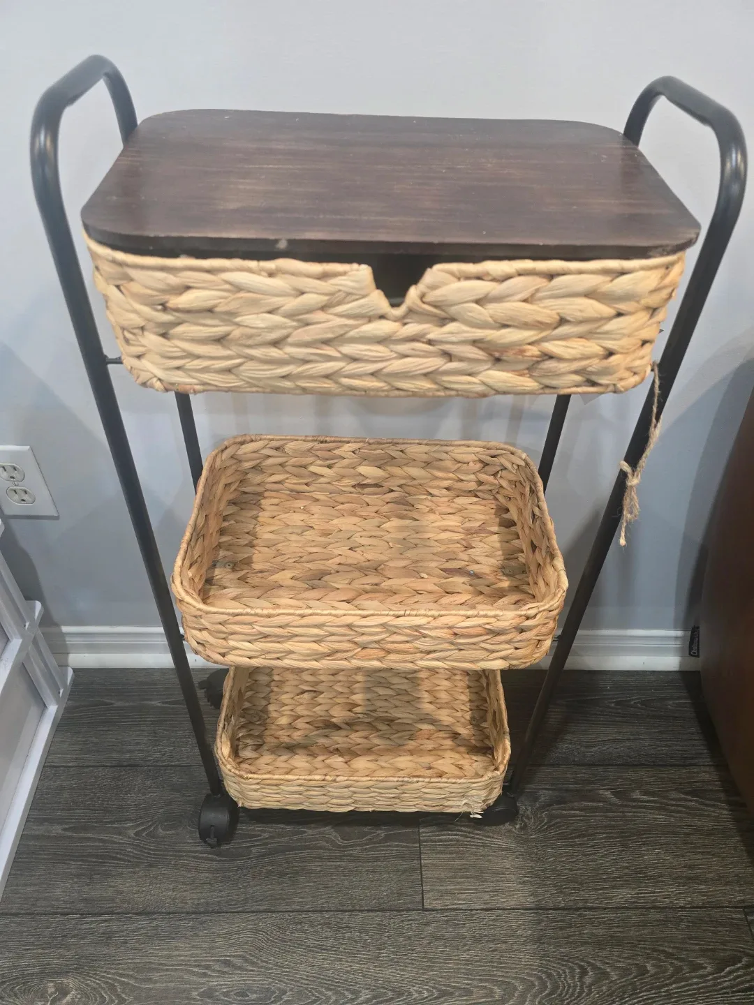 Rolling Wicker Basket Cart