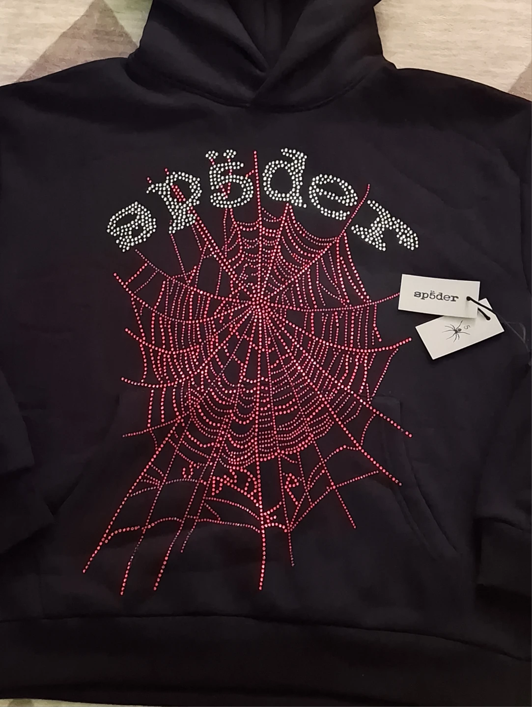 Black Spider Hoodie Rinestone Og V2 Size Medium - photo 2