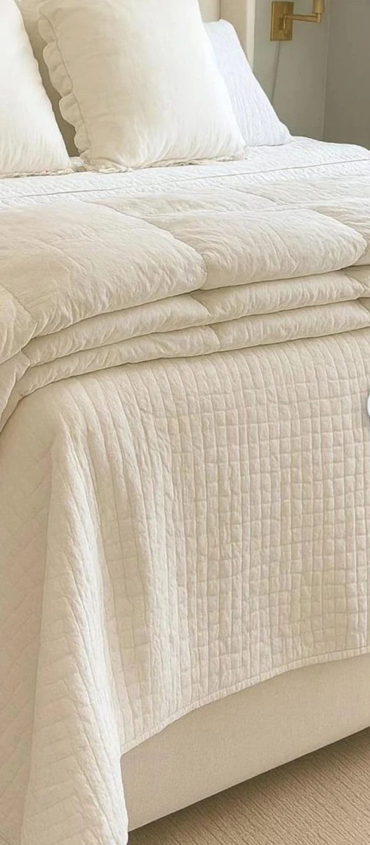 White Kantha Quilt, Handmade Handstitched Cotton Blanket - photo 2