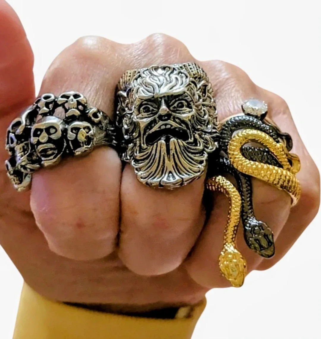 #cleanout Vintage Rings Bundle Faun/Goat Head, Skulls, Snakes image indicator(2)