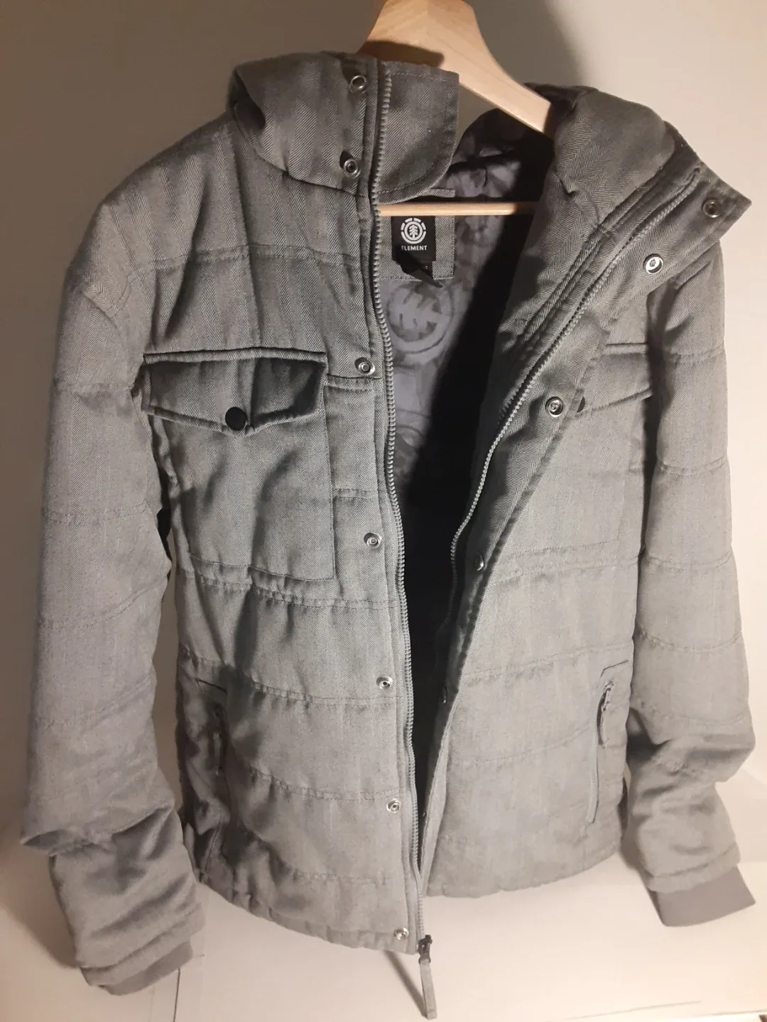 Element - Grey Hooded Button Up Winter Jacket | L/G