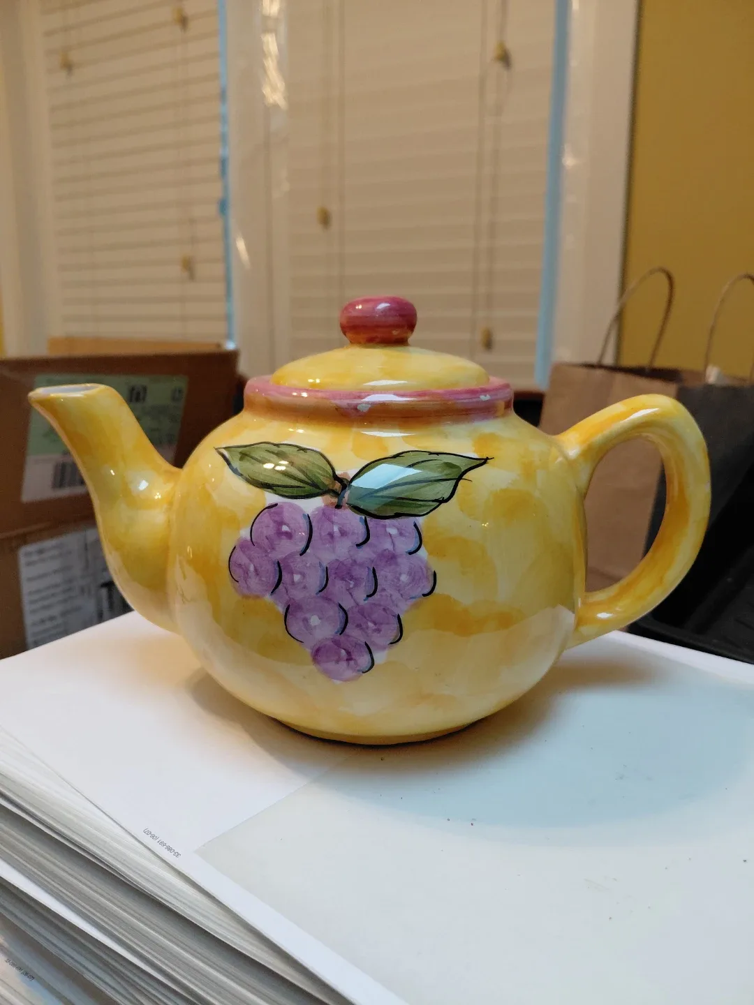 Yellow Teapot with Grape Design