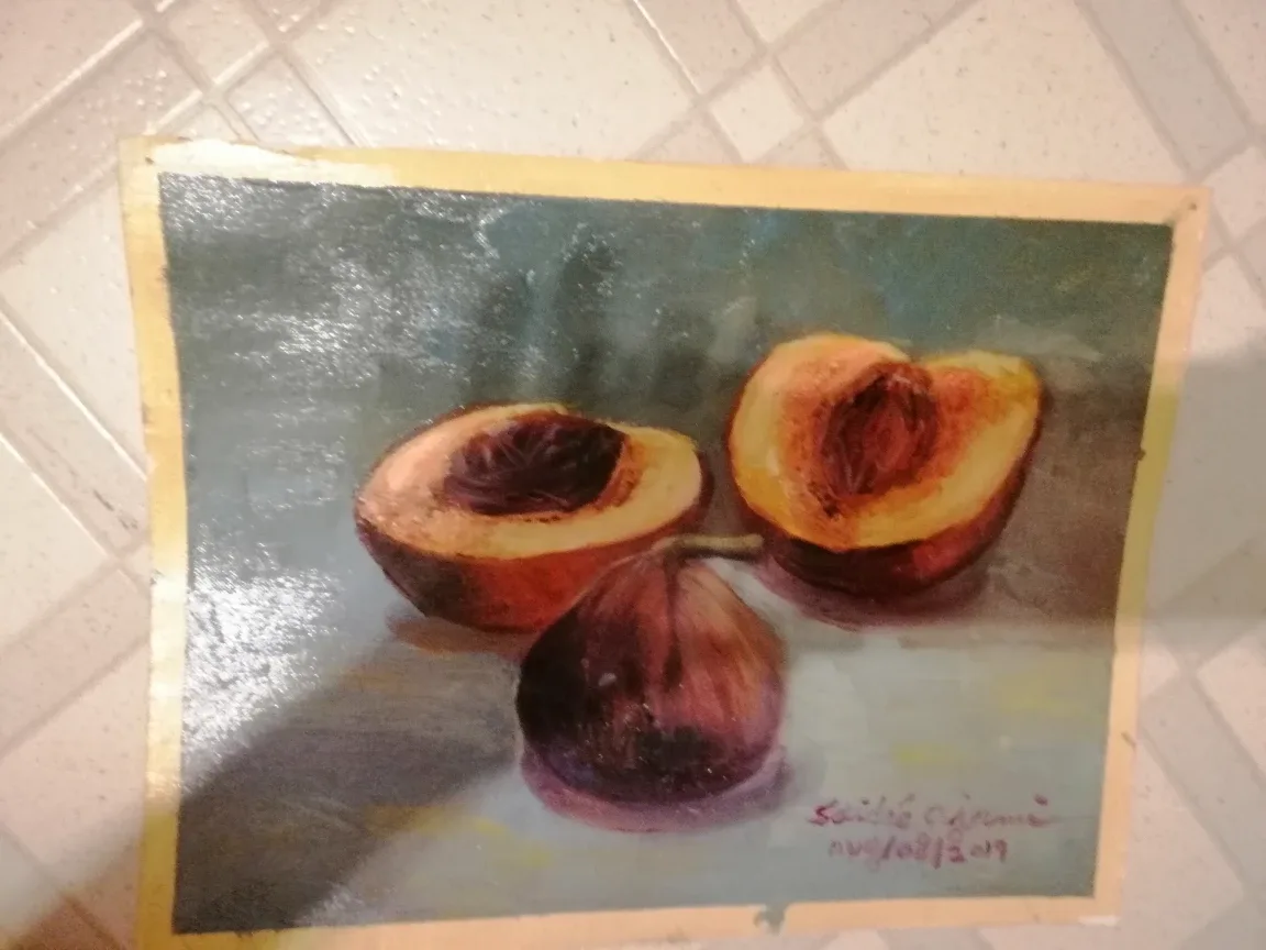 Original painting of fig and peach .