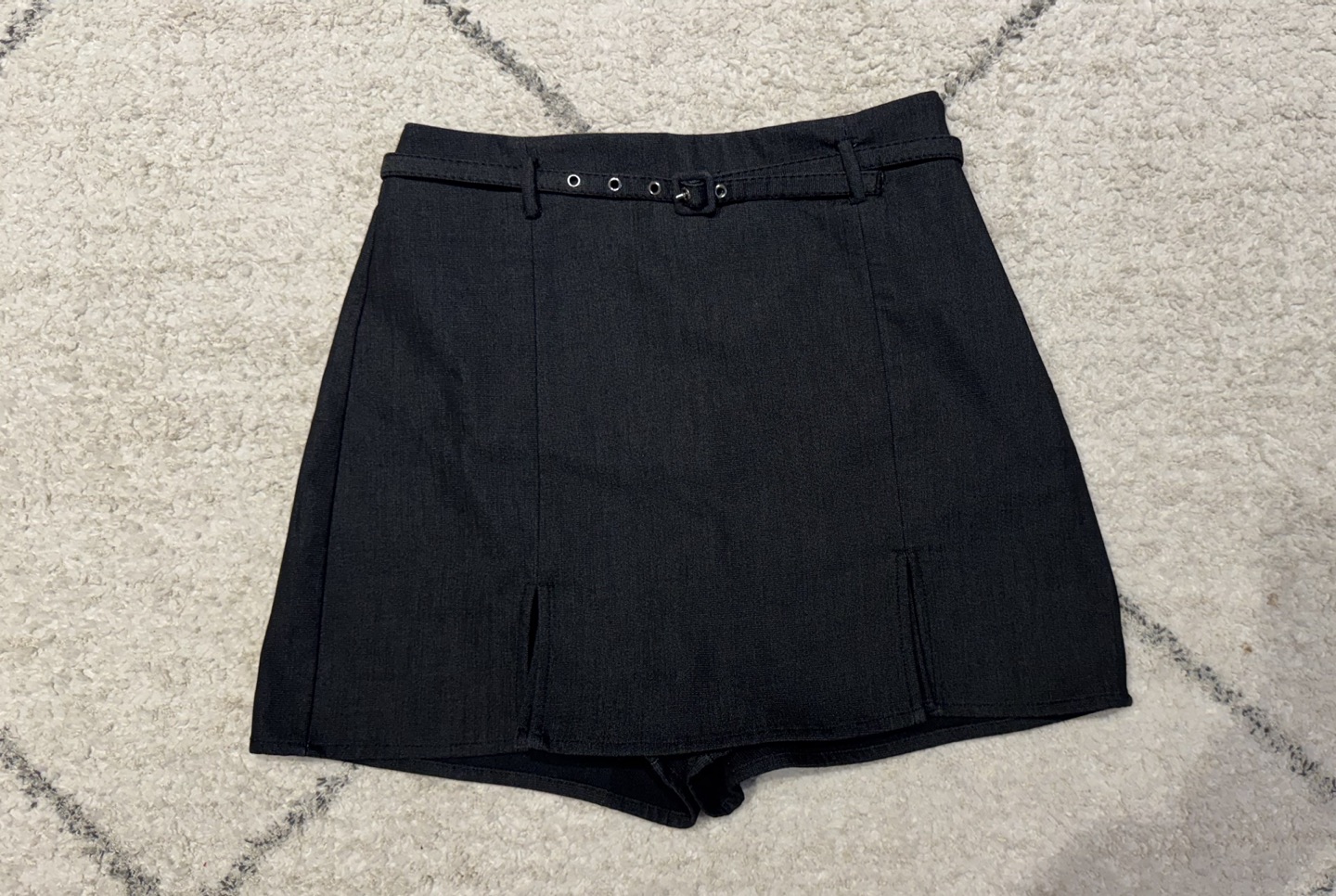 ZARA black grey A-Line Mini Skirt with Side Buckle Detail