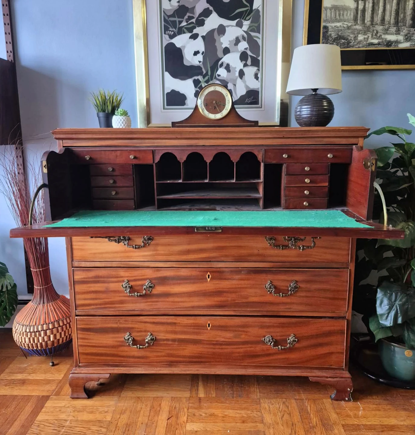 Antique Drop Down Secretary Desk With Drawers With Lock And Key