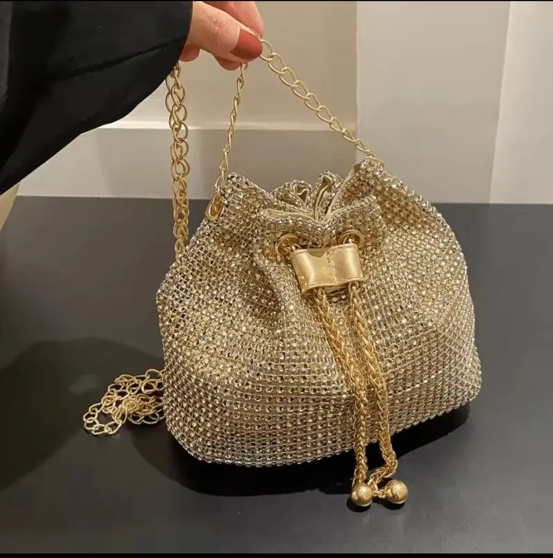 Gold Rhinestone Bucket Bag