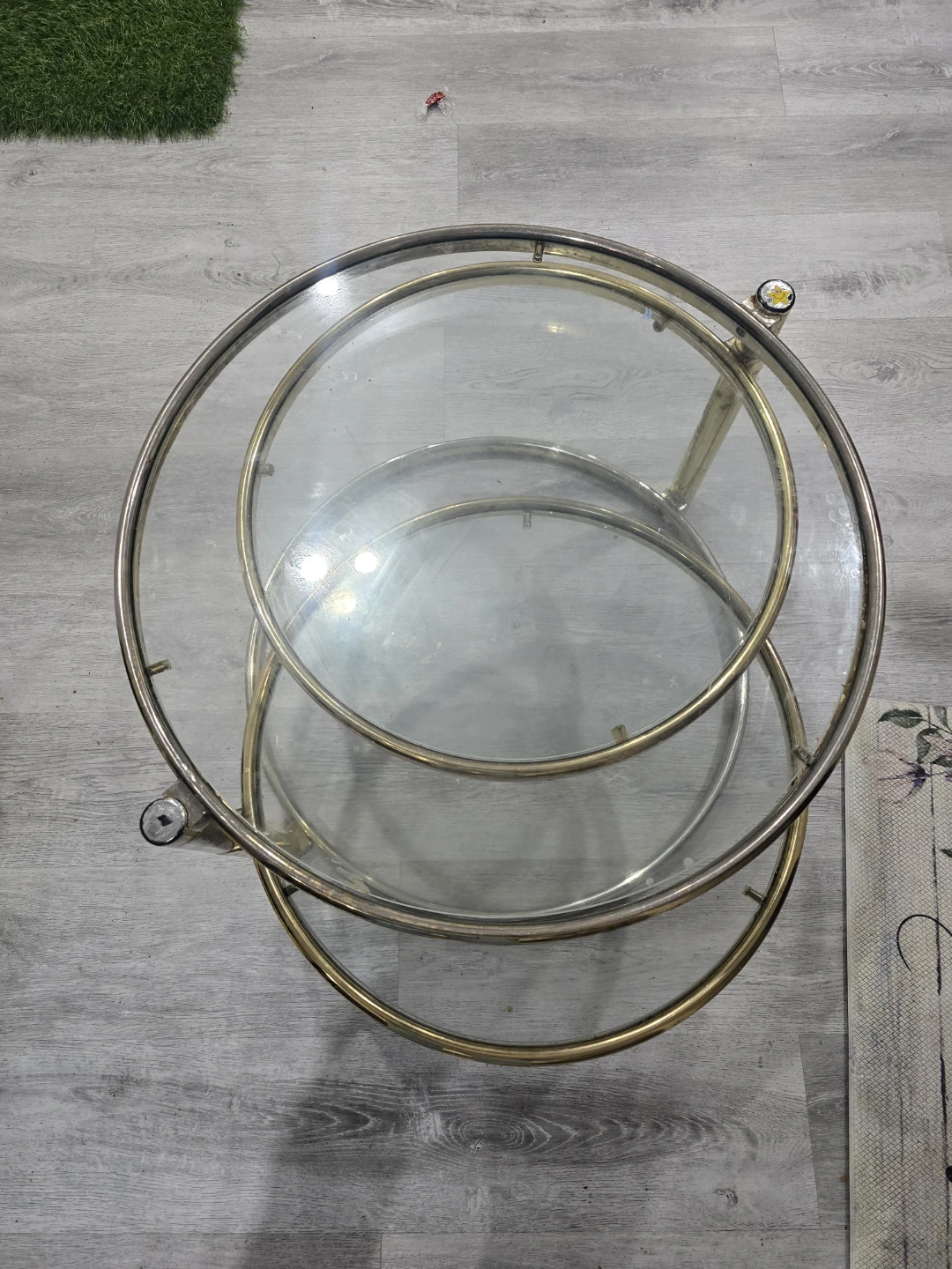 Round Glass & Gold Bar Cart - photo 2
