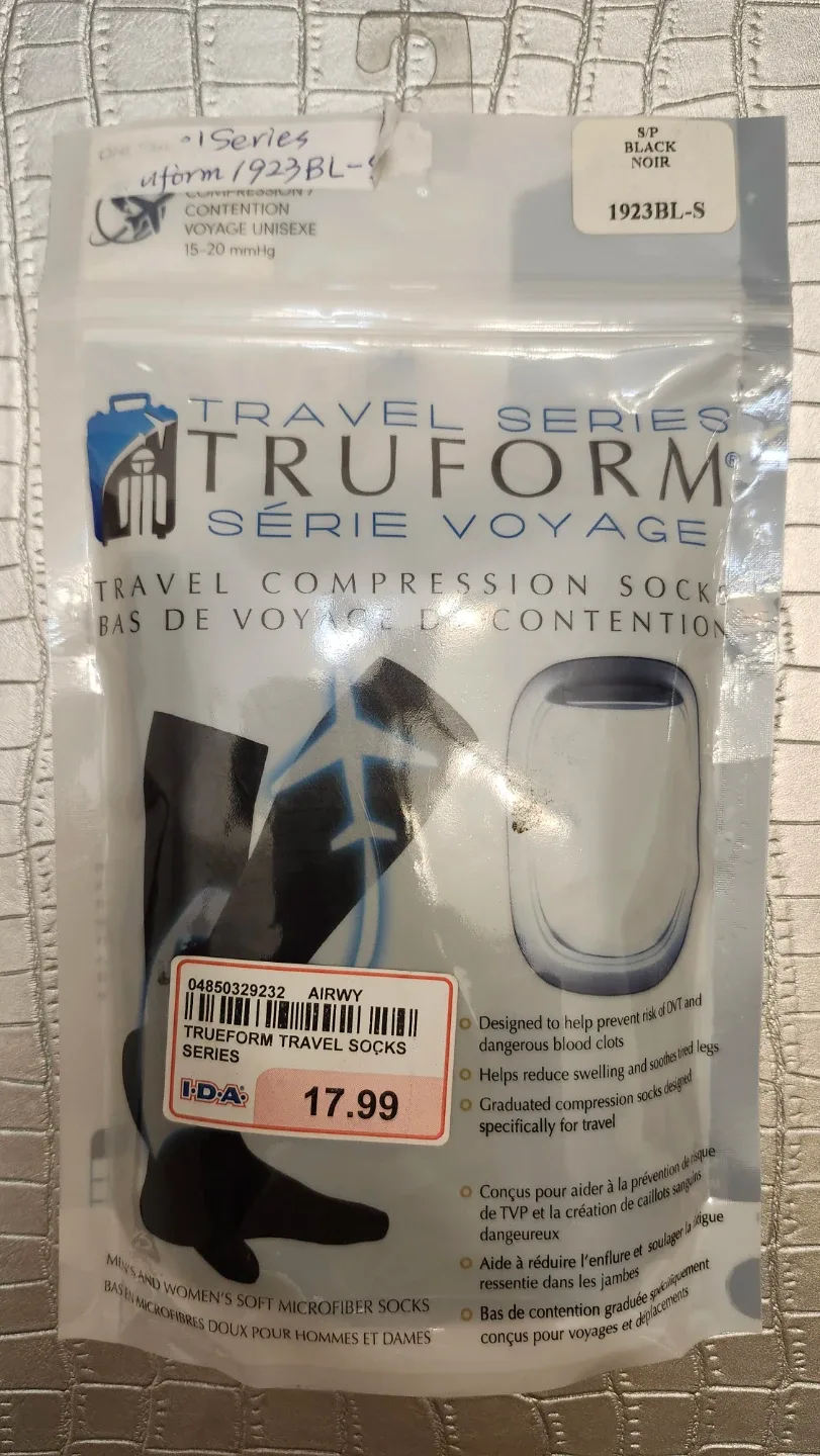 Truform Travel Series Compression Socks - Black, Small