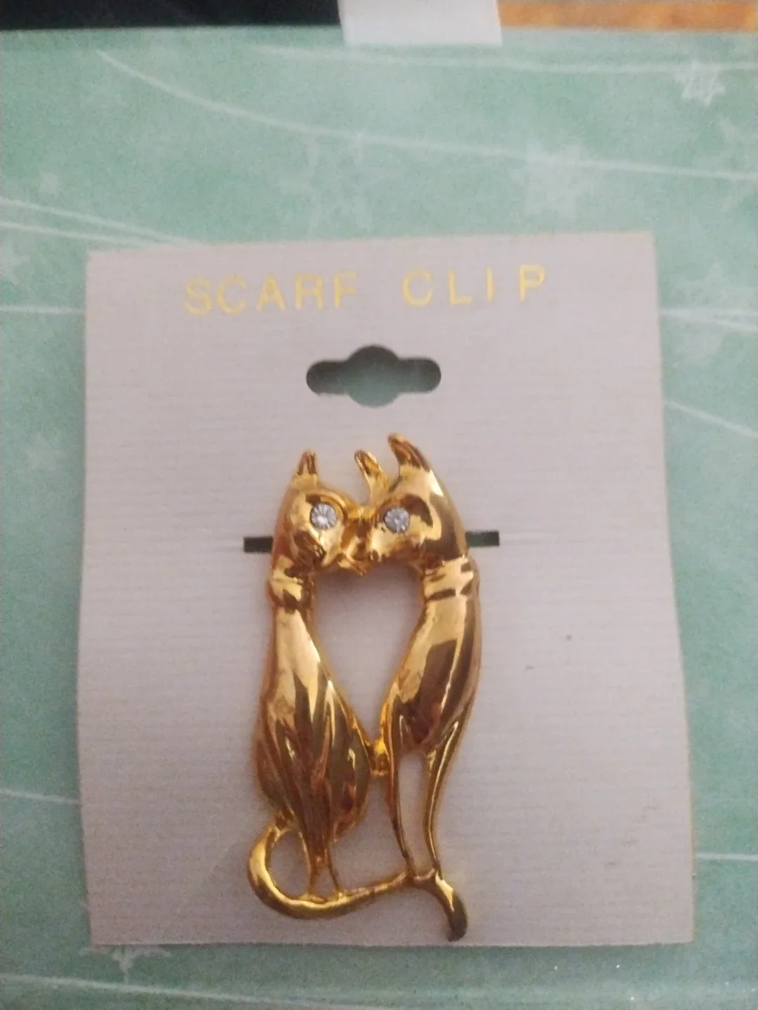 Gold Tone Cat Scarf Clip - New on Card