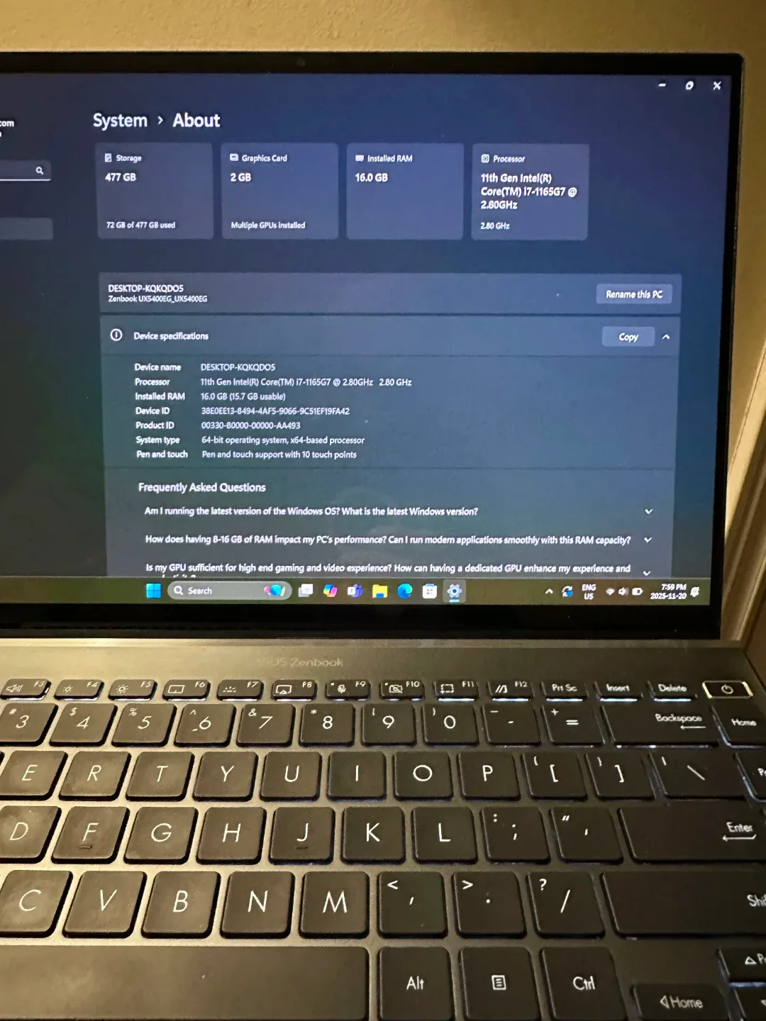 ASUS Zenbook Laptop - 11th Gen Intel Core i7(2021) image indicator(4)