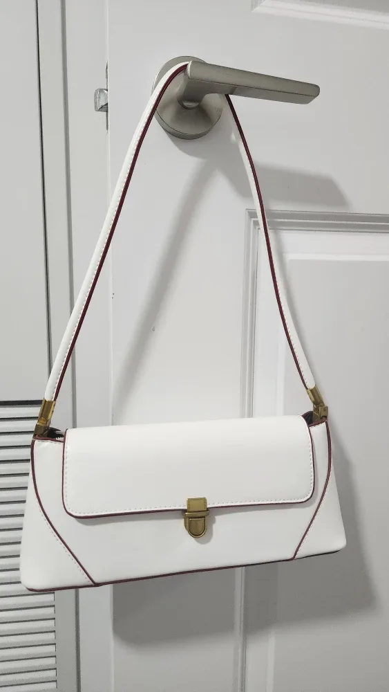 White Shoulder Bag with Gold Hardware