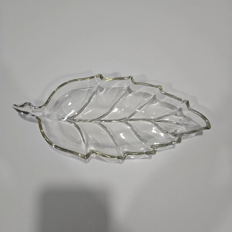 Vintage Leaf Shaped Crystal Trinket Dish