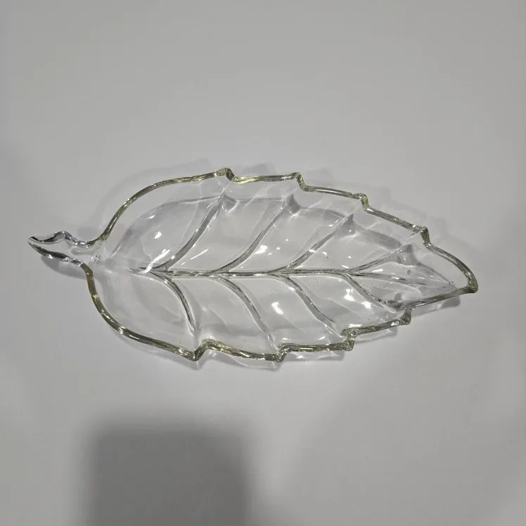 Vintage Leaf Shaped Crystal Trinket Dish  #Cleanout