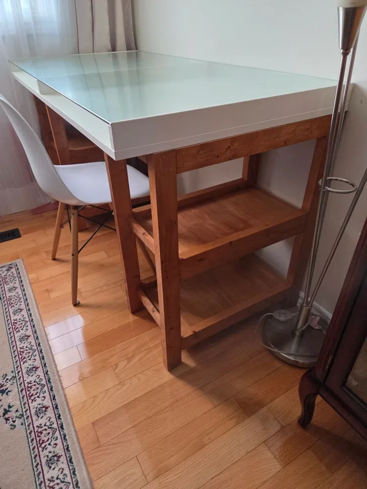 Glass Top Desk with Wooden Base image indicator(6)