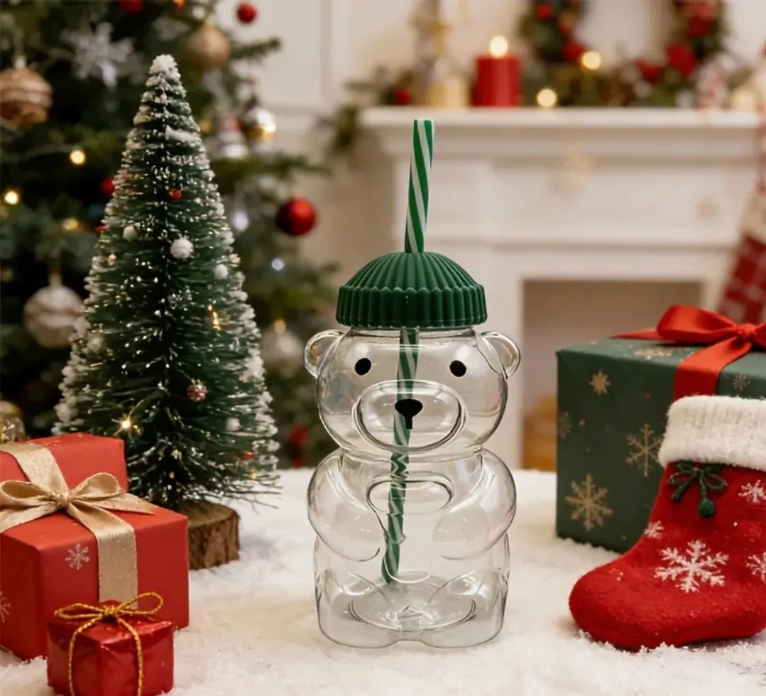 Bear Water Bottle with Straw - Green Lid - photo 2