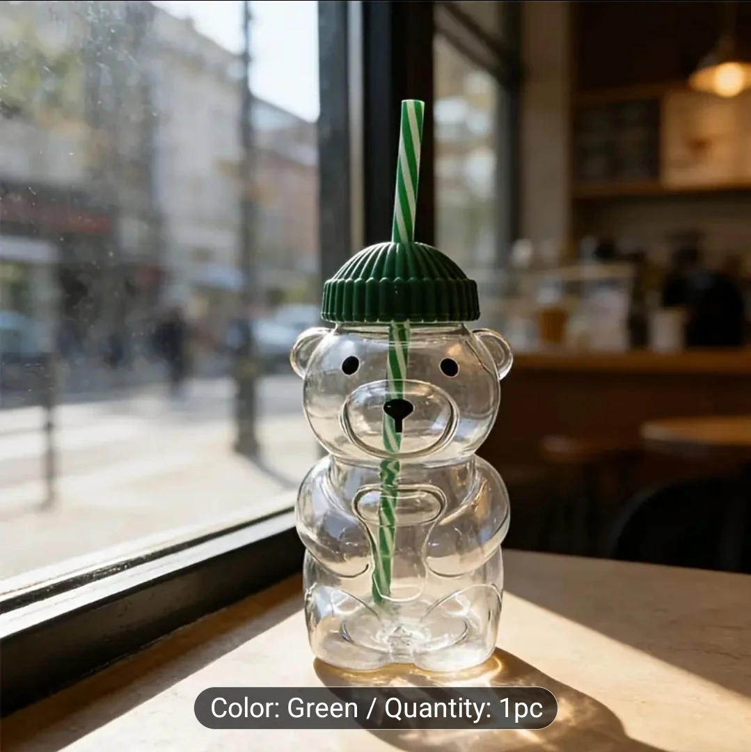 Bear Water Bottle with Straw - Green Lid - photo 3