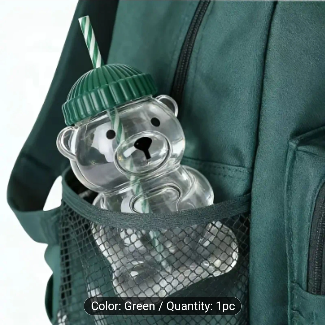 Bear Water Bottle with Straw - Green Lid - photo 4