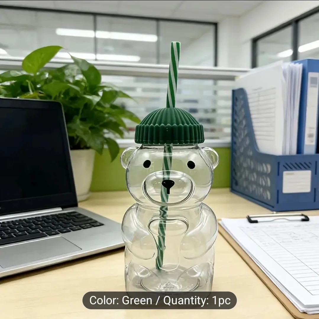 Bear Water Bottle with Straw - Green Lid - photo 5