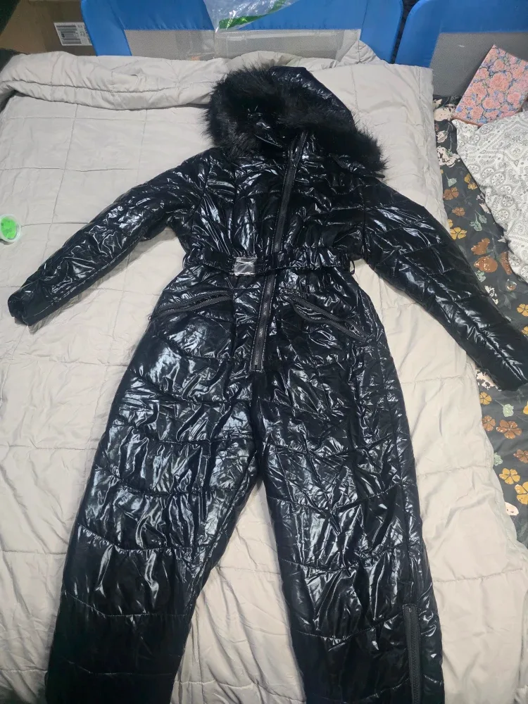 Black Puffer Snowsuit with Faux Fur Hood