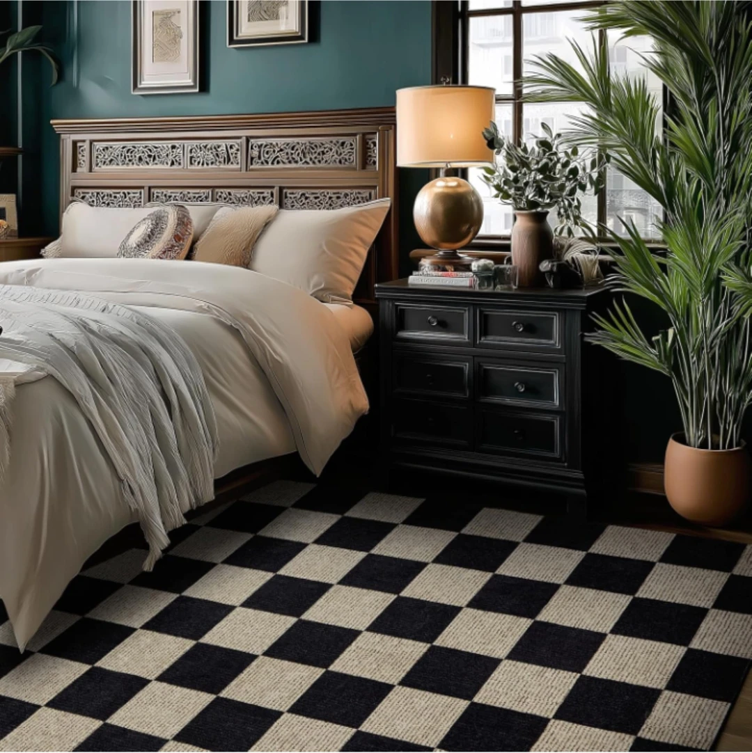 Black and Beige Checkered Area Rug | Brand New Box Pack - photo 3