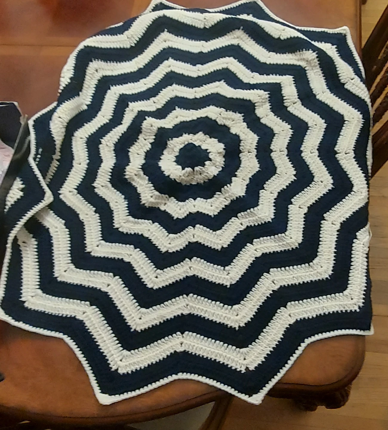 Crocheted Navy & White Blanket