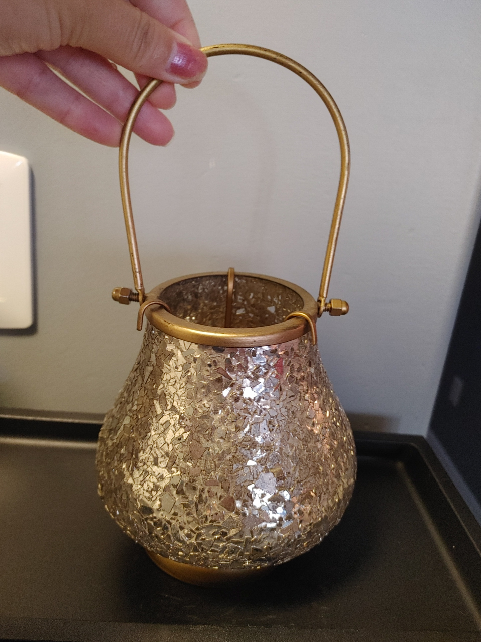 Gold Mosaic Glass Candle Holder