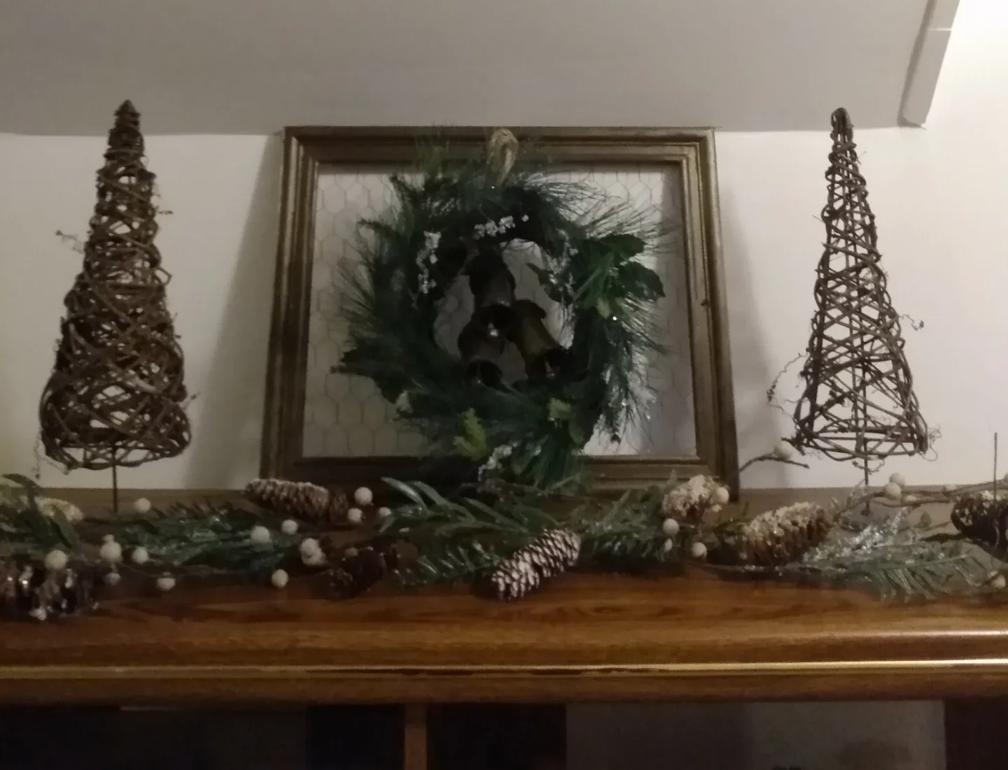 Christmas Garlands with beig berries, pine cones
