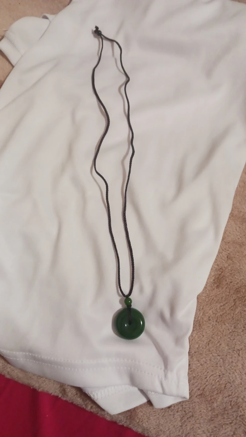 Green Jade Pi Disc Pendant Necklace - photo 2