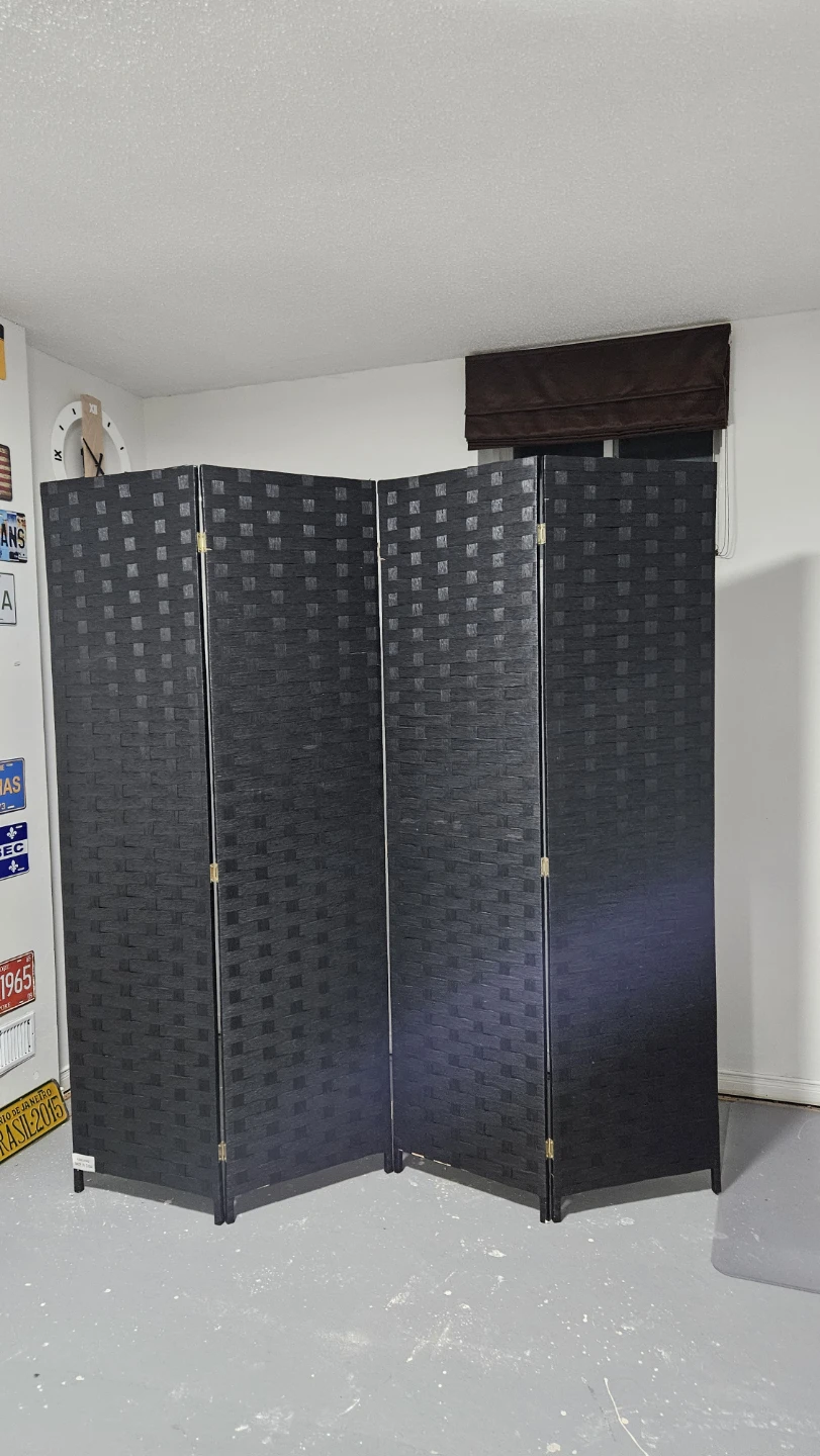 Black Woven Room Divider and Privacy screen  - 4 Panel